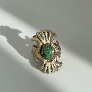 Vintage Sandcast Sterling Silver and Turquoise Native American Ring